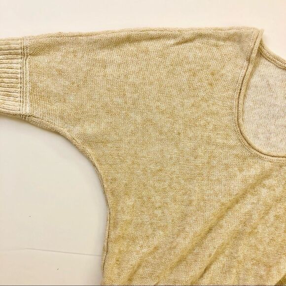 ANTHROPOLOGIE MOTH Cotton Linen 3/4 Sleeve Sweater in Tan Yellow Gold / Sz S - Picture 3 of 7